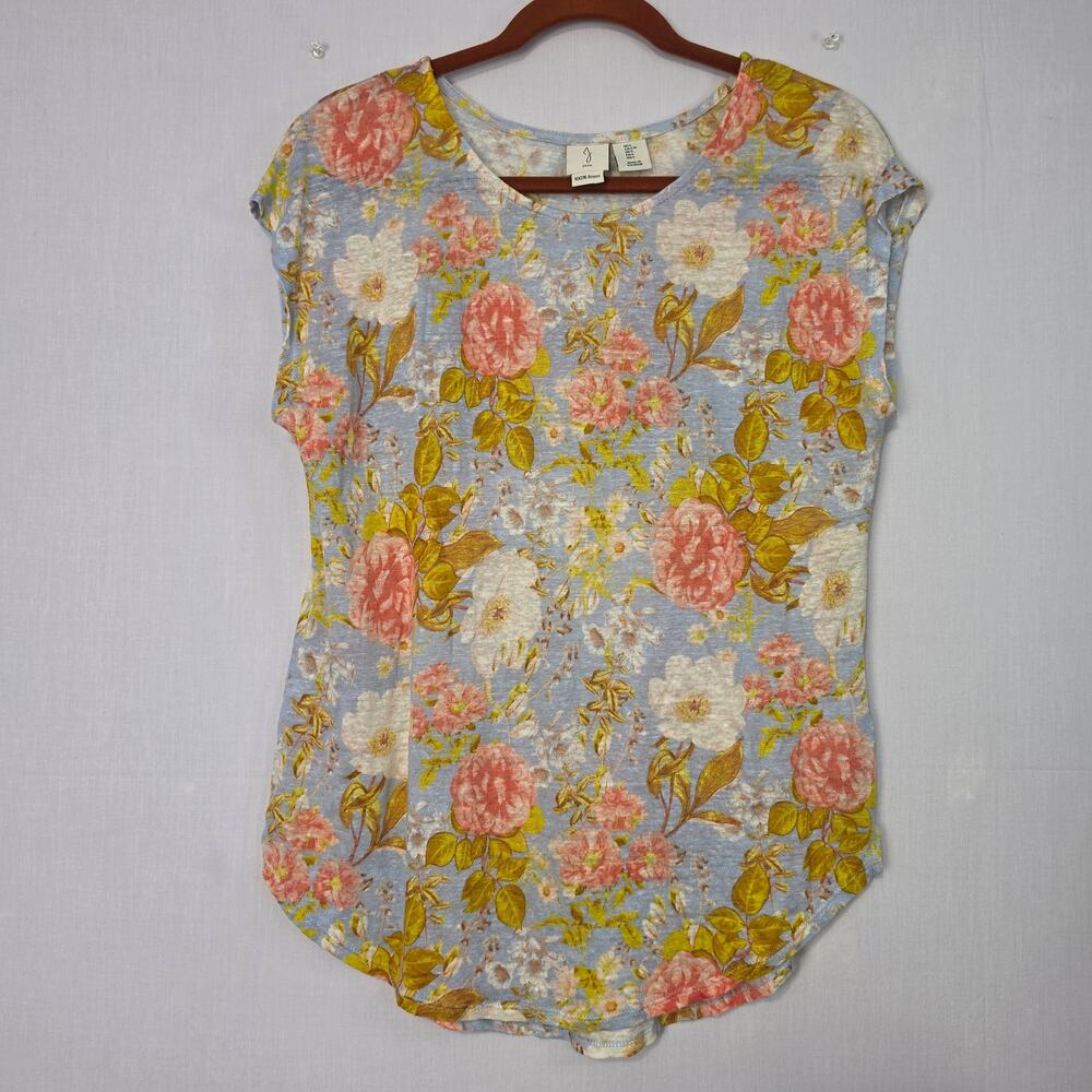 Joie 100% Linen Floral Short Sleeve Top size L Multicolor Cottagecore Coastal